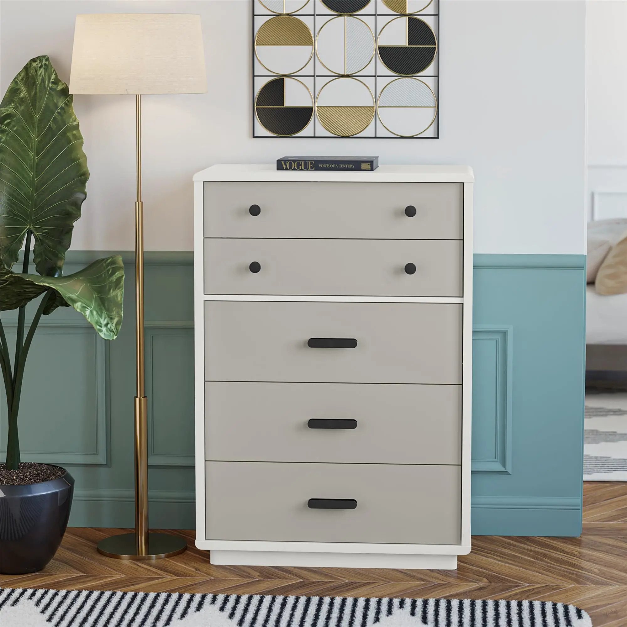 Valencia - 5 Drawer Dresser - White / Gray by HouseOfZazla