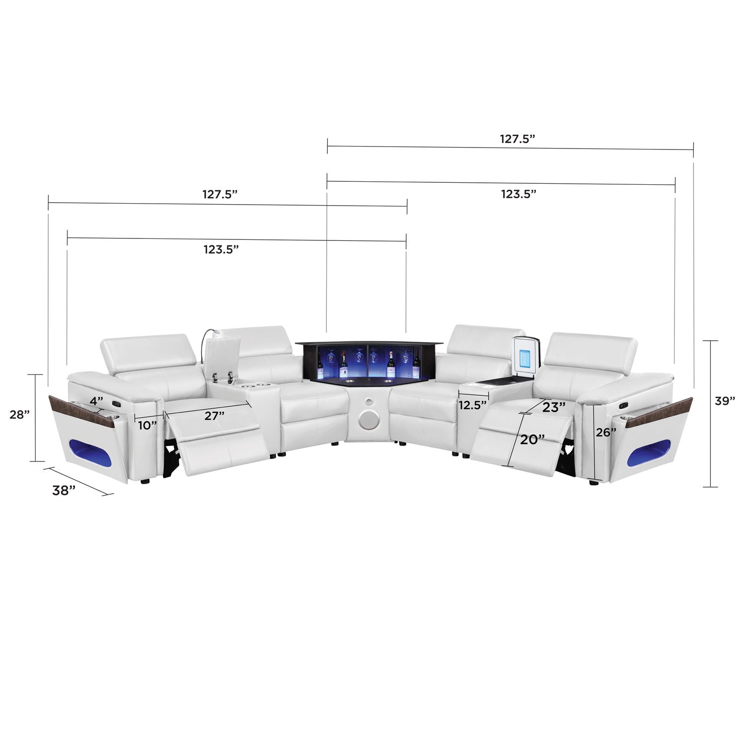 Nova - Sectional With Bluetooth Speaker, LED And Lifting Wine Cabinet by HouseOfZazla