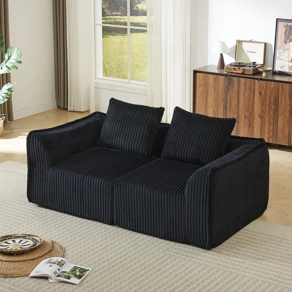 Minimalist Corduroy Sofa Featuring Curved Lines, photo 2 of 10