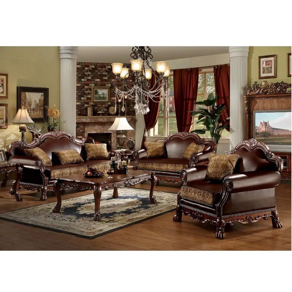 Dresden - Loveseat With 2 Pillows - Brown Synthetic Leather & Chenille, Cherry Oak by Unique Piece Furniture