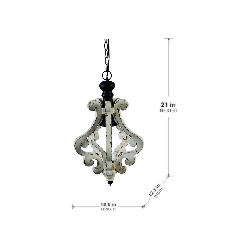 Farmhouse Chandeliar Distressed Pendant French Country Wood Chandelier For Living Room Foyer, Bulb Not Included - Antique Cream by Unique Piece Furniture