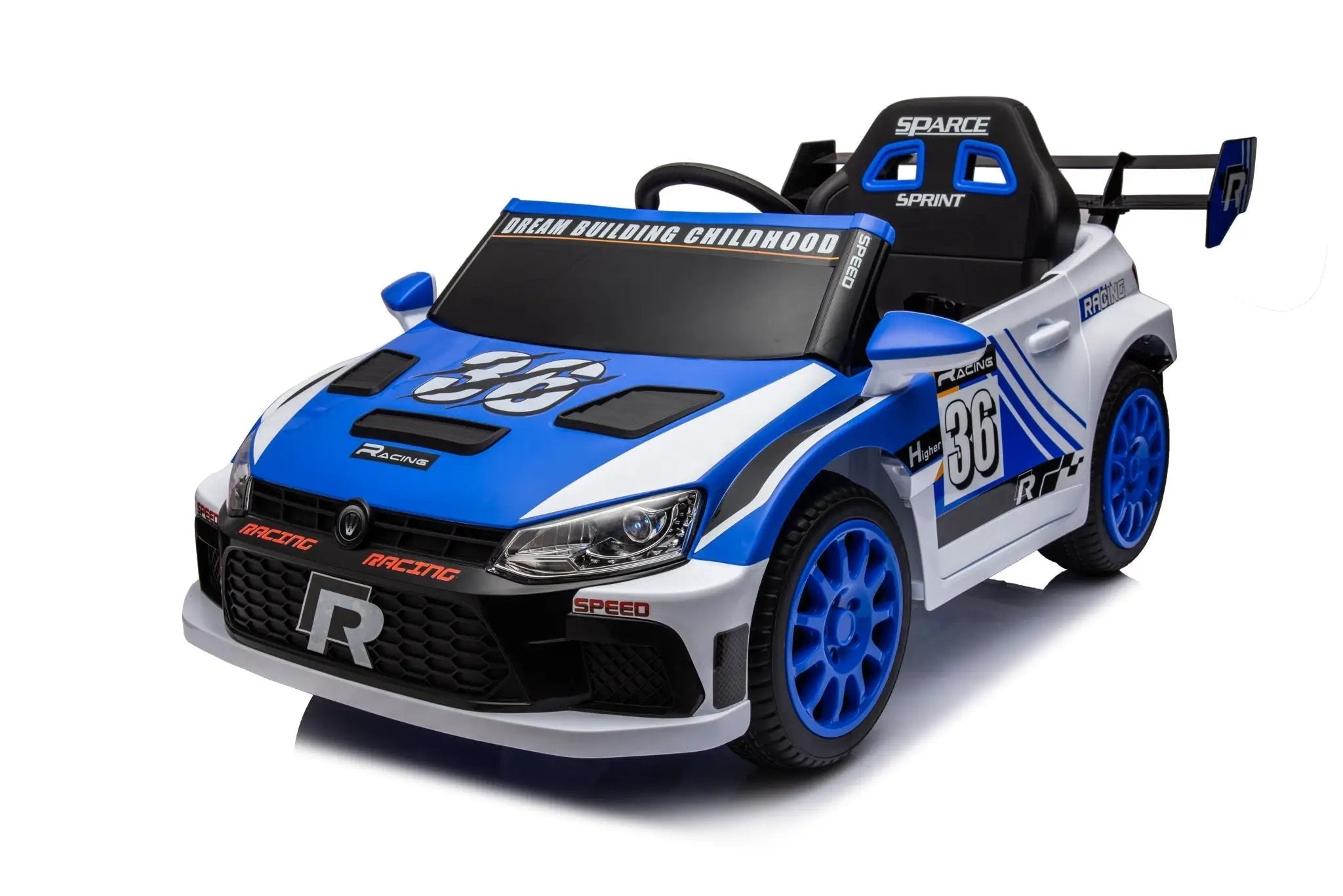 12V4A 20W*2 One Button Start, Forward And Backward, High And Low Speed, Music, Front Light, Power Display, Two Doors Can Open, 2.4G R / C, Seat Belt Four Wheel Absorber Kids Ride On Car by HouseOfZazla