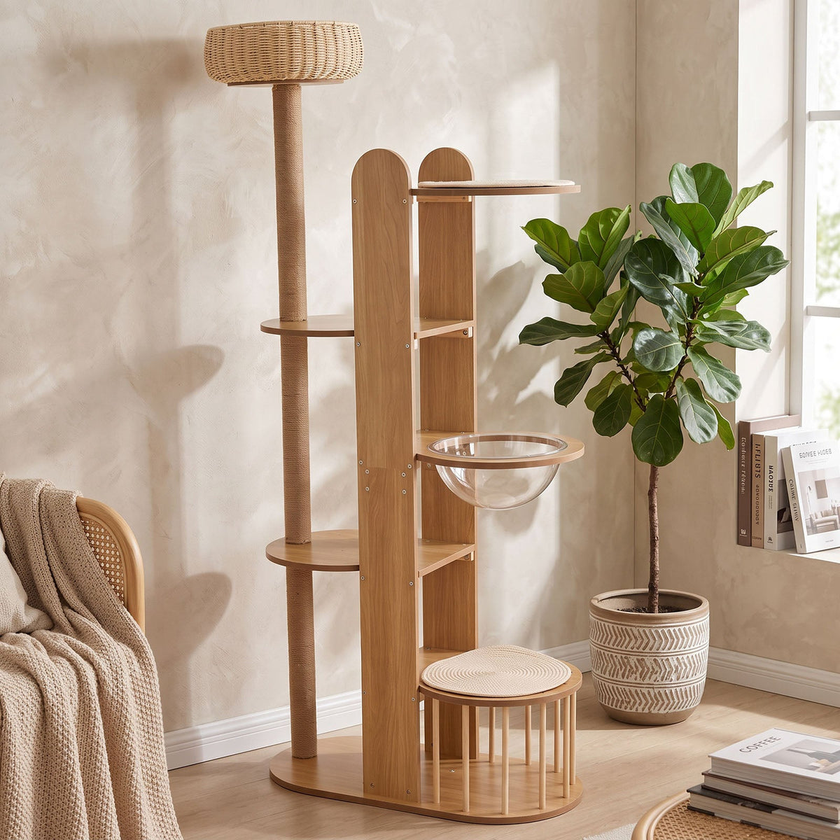 Multi-Level Wood Cat Tree Tower with Sisal Scratching Post - Natural Wood, photo 2 of 8