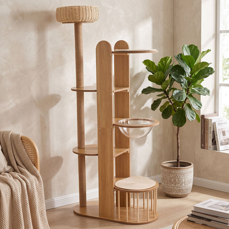 Multi-Level Wood Cat Tree Tower with Sisal Scratching Post - Natural Wood, photo 2 of 8