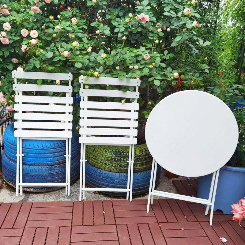 3 Piece Patio Bistro Set Of Foldable Round Table And Chairs by HouseOfZazla