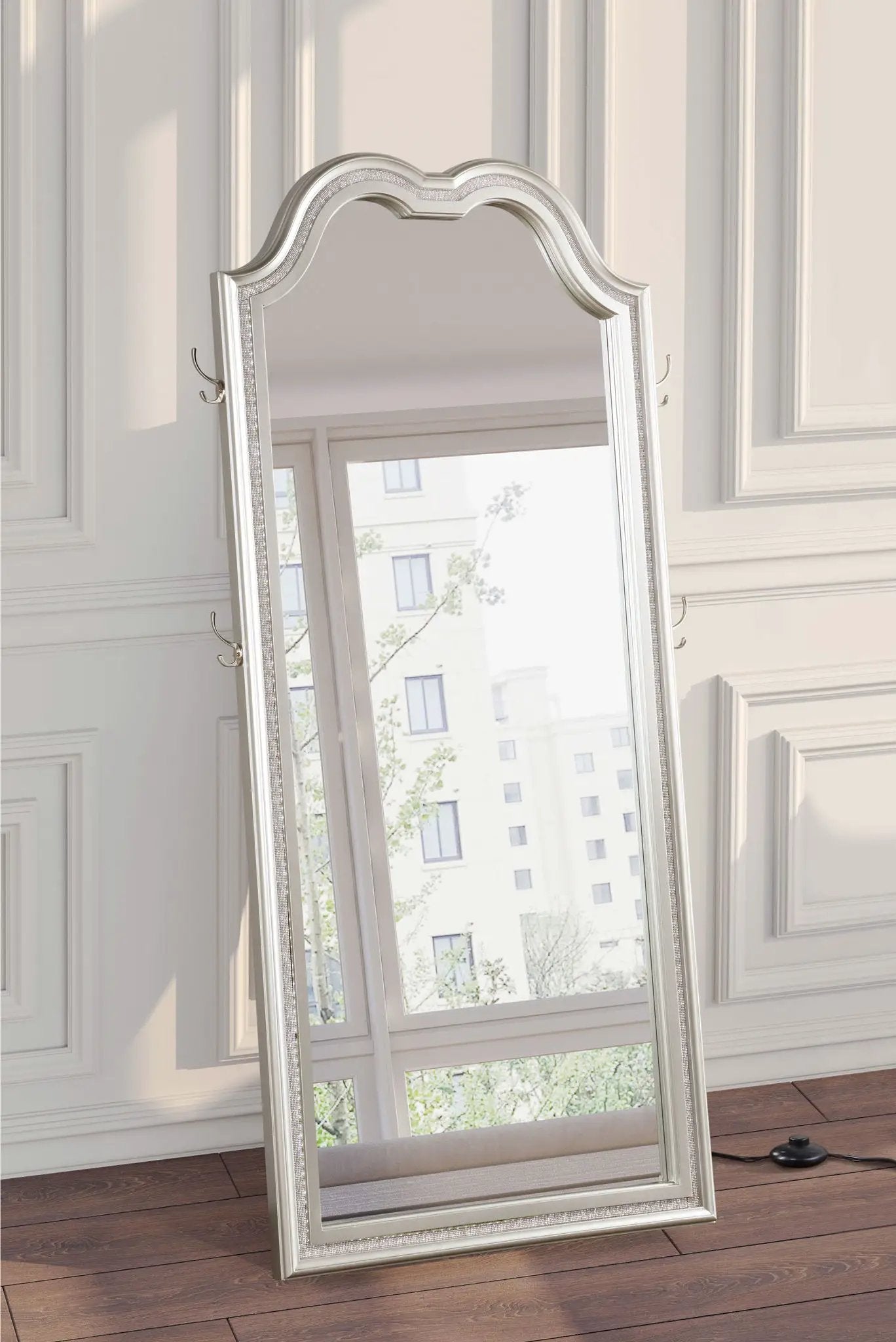 Evangeline Full Length LED Light Floor Mirror Silver Oak by Unique Piece Furniture