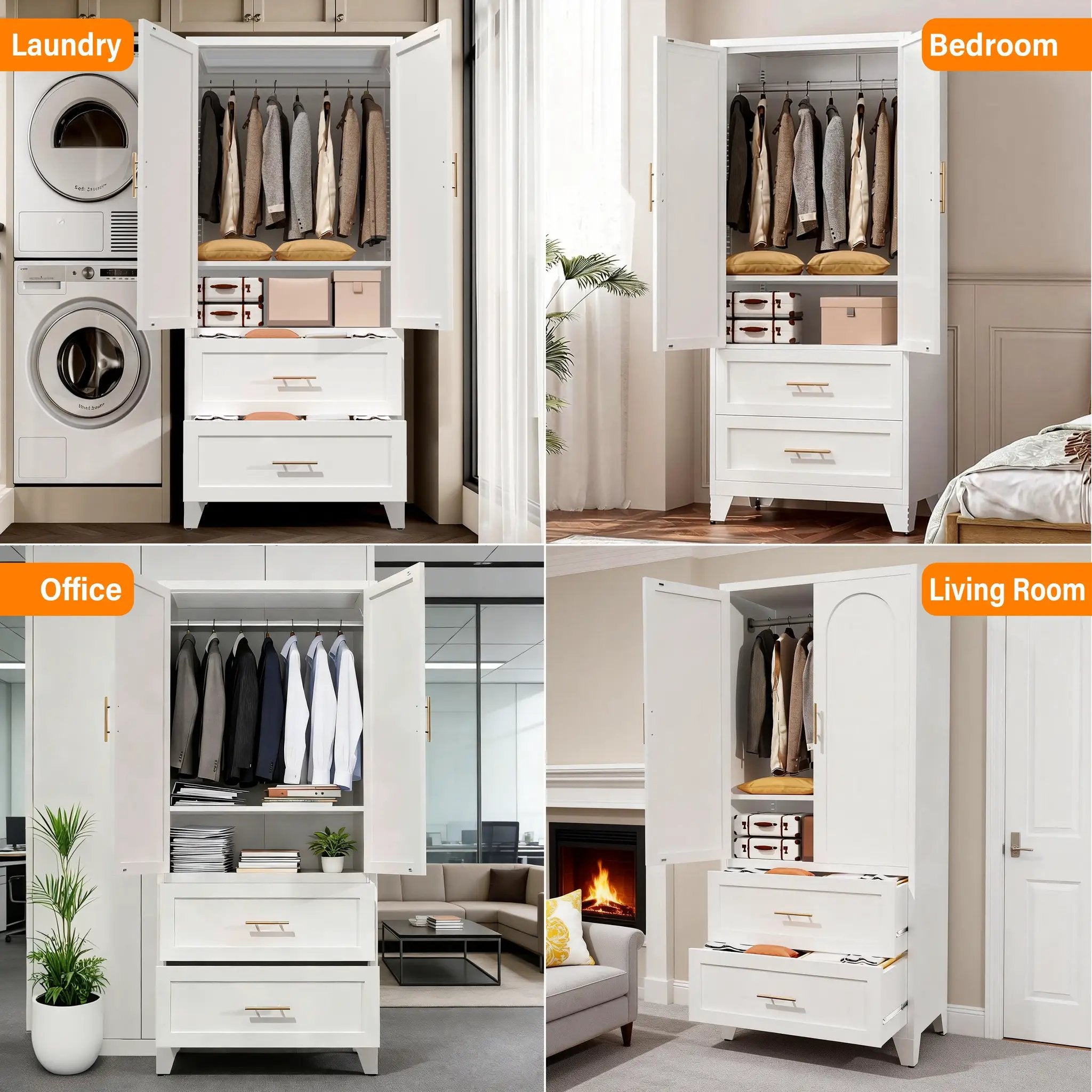 71" Tall Metal Wardrobe Cabinet with 2 Drawers and Hanging Rod by HouseOfZazla