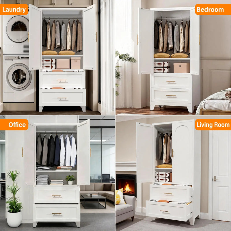71" Tall Metal Wardrobe Cabinet with 2 Drawers and Hanging Rod by HouseOfZazla