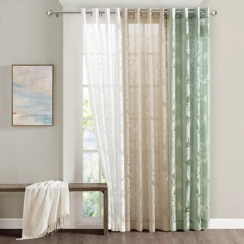 Palm Leaf Burnout Window Sheer Natural 50x84 Inches by HouseOfZazla