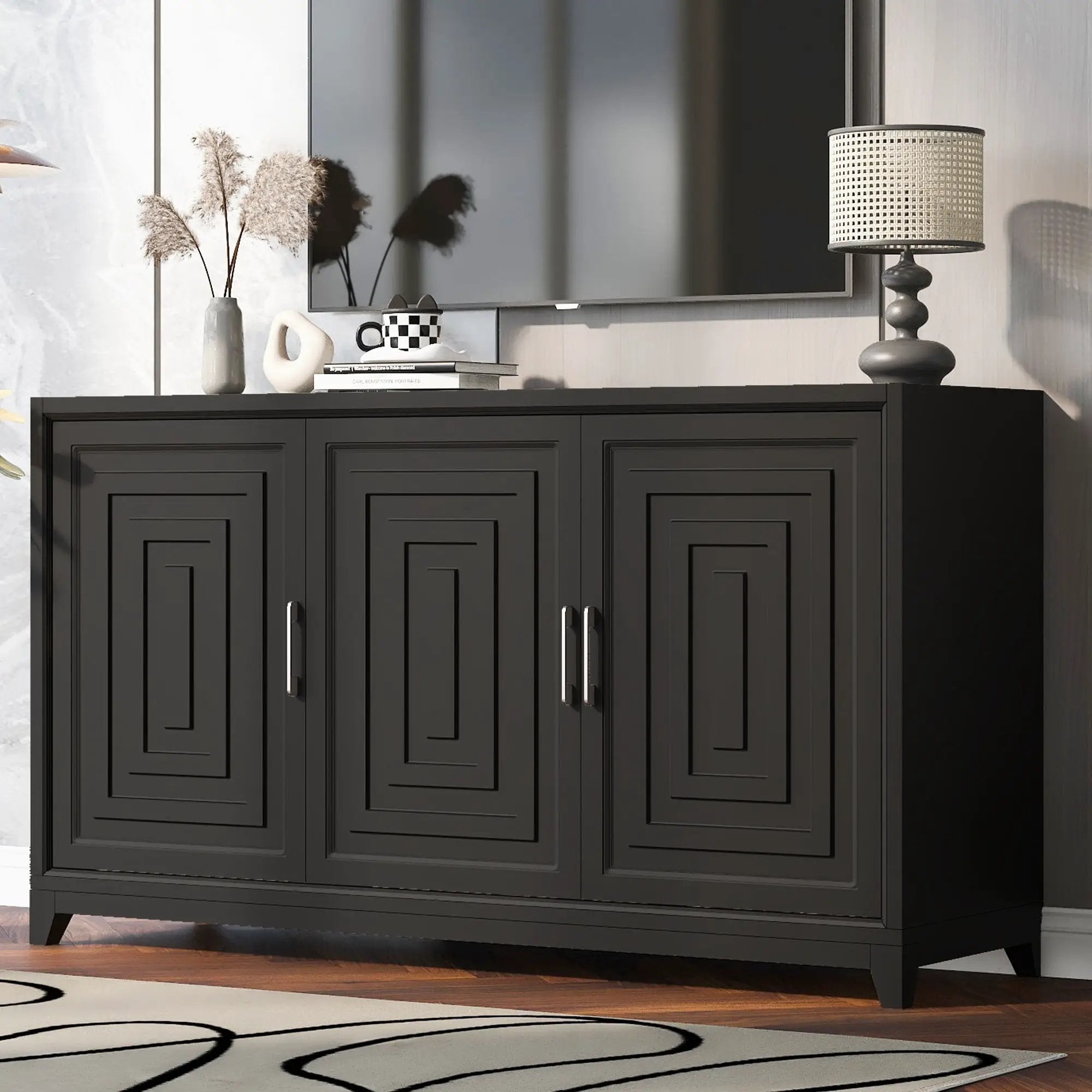 TV Stand For TVs Up To 65", Modern Entertainment Center Media Console Cabinet With 2 Spacious Storage Space, Solid Wood Legs For Living Room by Unique Piece Furniture