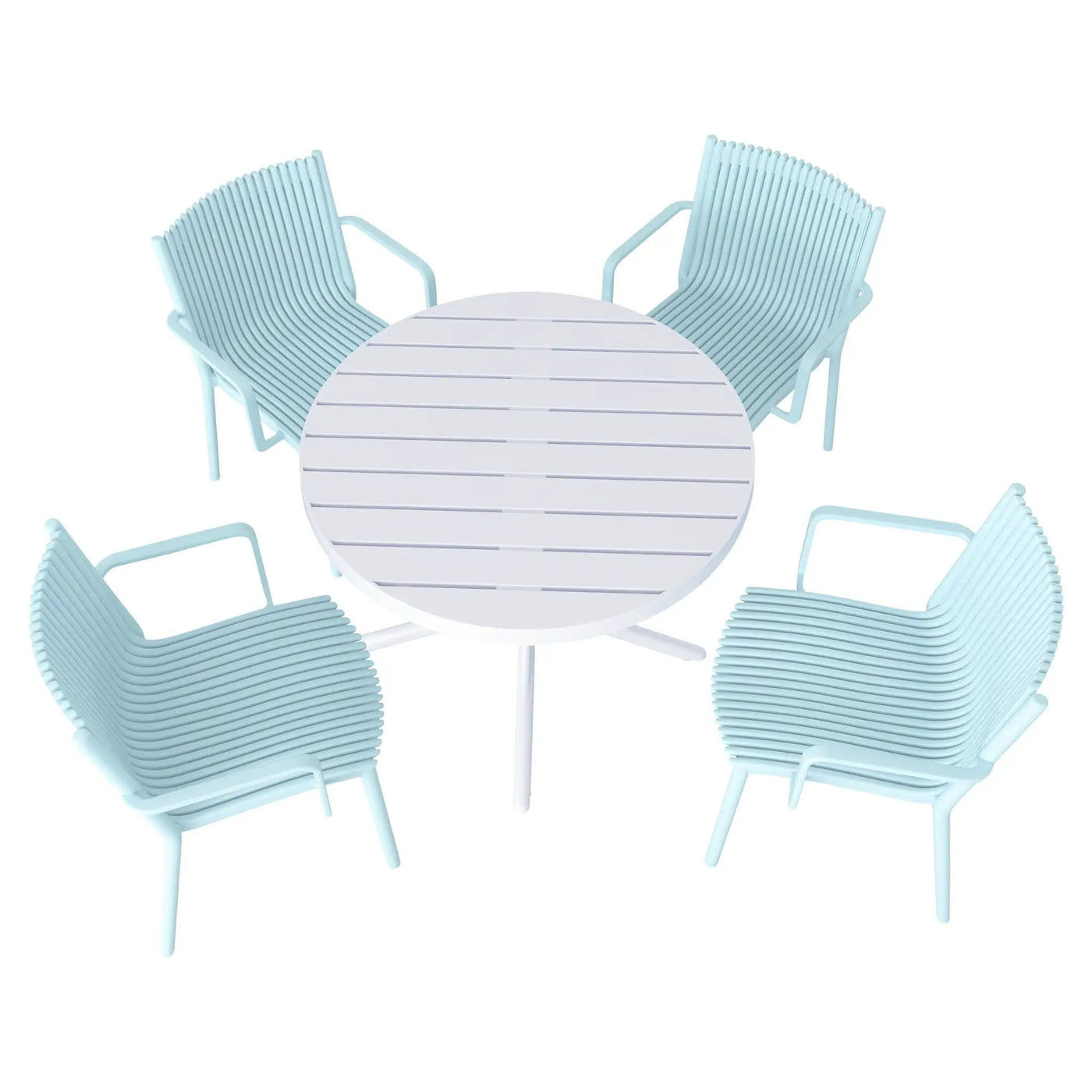 4 Modern Stackable Plastic Armchair Matched With Round Table by HouseOfZazla