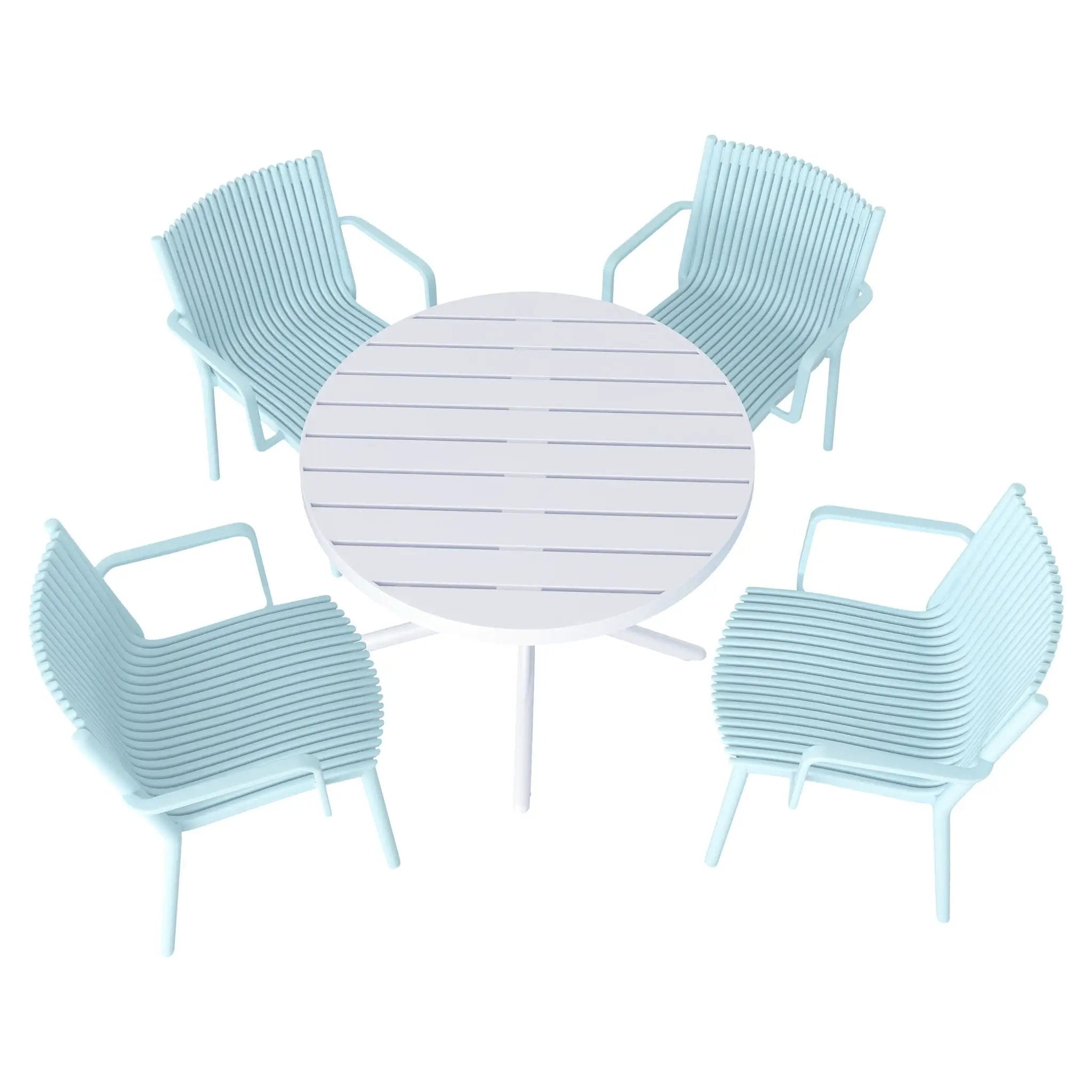 4 Modern Stackable Plastic Armchair Matched With Round Table by HouseOfZazla