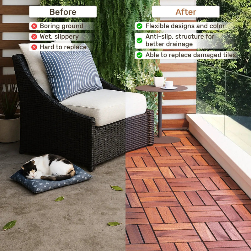 Acacia Wood Interlocking Deck Tiles - Checker Pattern by HouseOfZazla