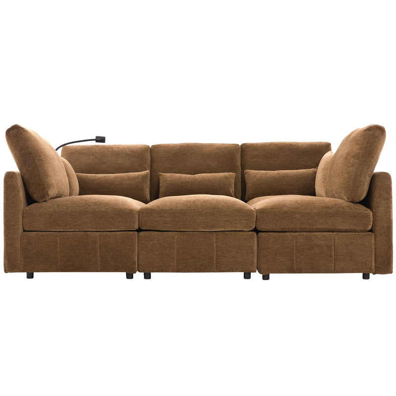 Modern Modular U-Shaped Sofa Bed With Movable Ottoman, USB Ports, Phone Holder by Unique Piece Furniture