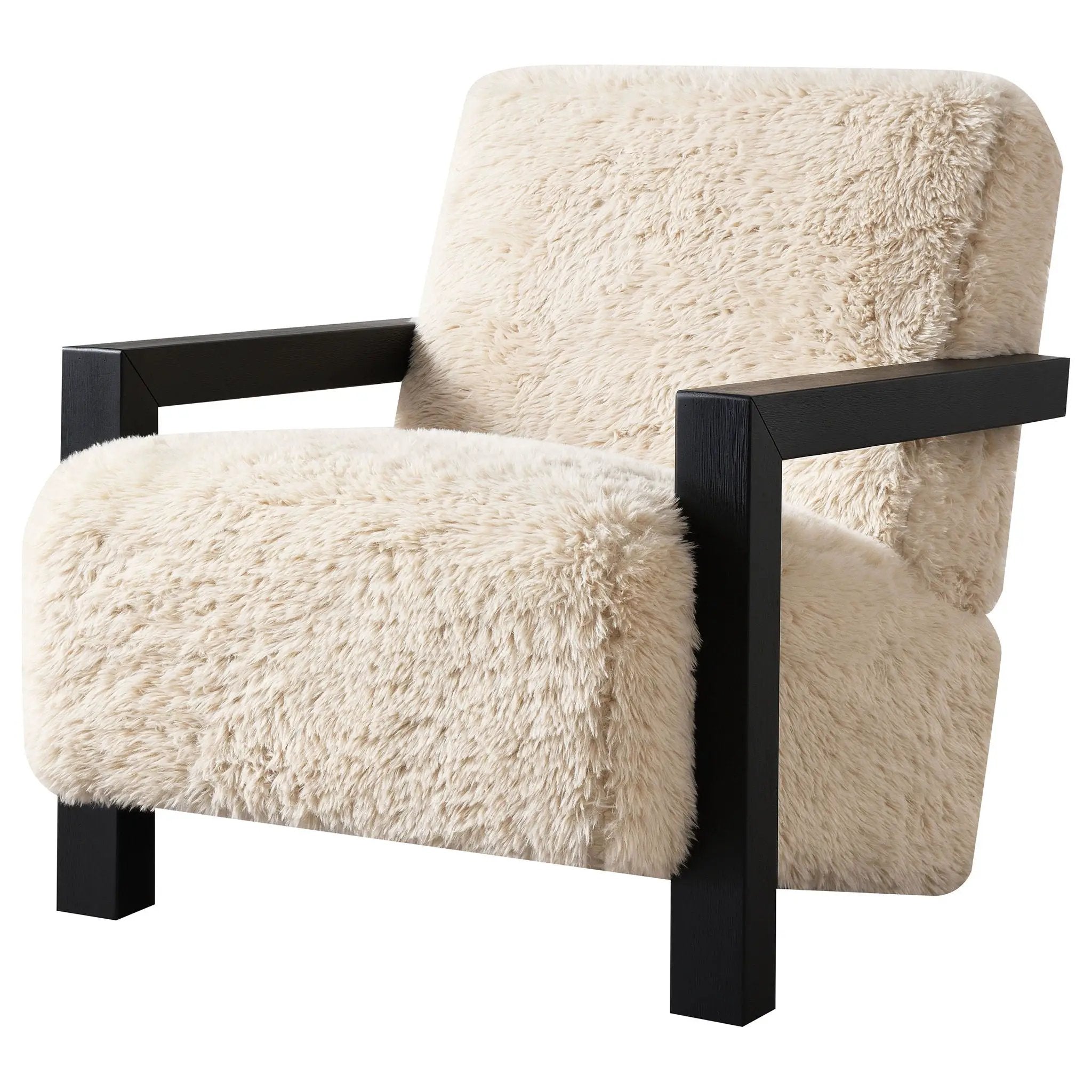 Fitzroy Faux Fur Upholstered Chair Solid Wood Arms Latte by Unique Piece Furniture