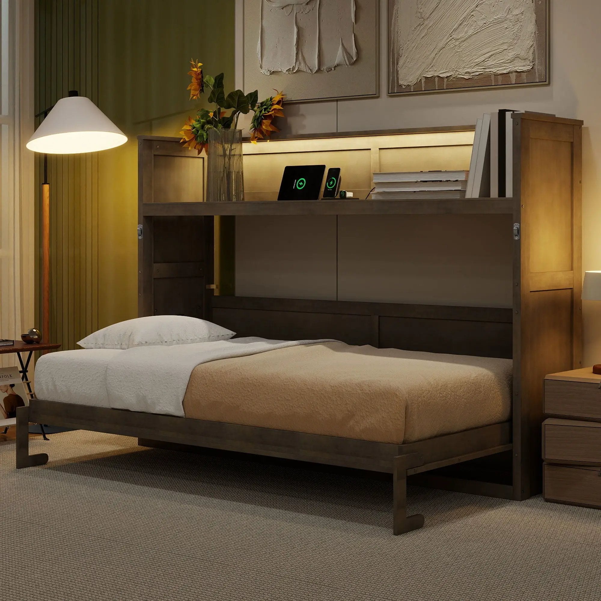 Murphy Bed With Desk, LED Light And USB Charging Station by Unique Piece Furniture