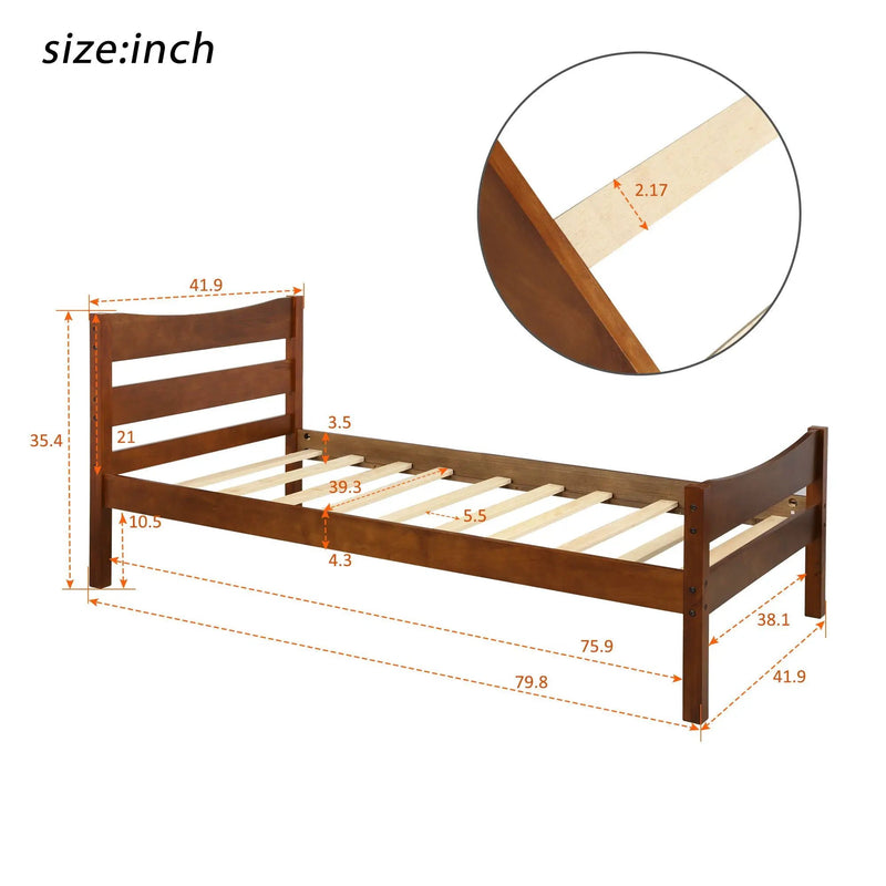 Twin Size Platform Bed With Headboard And Wooden Slat Support by HouseOfZazla