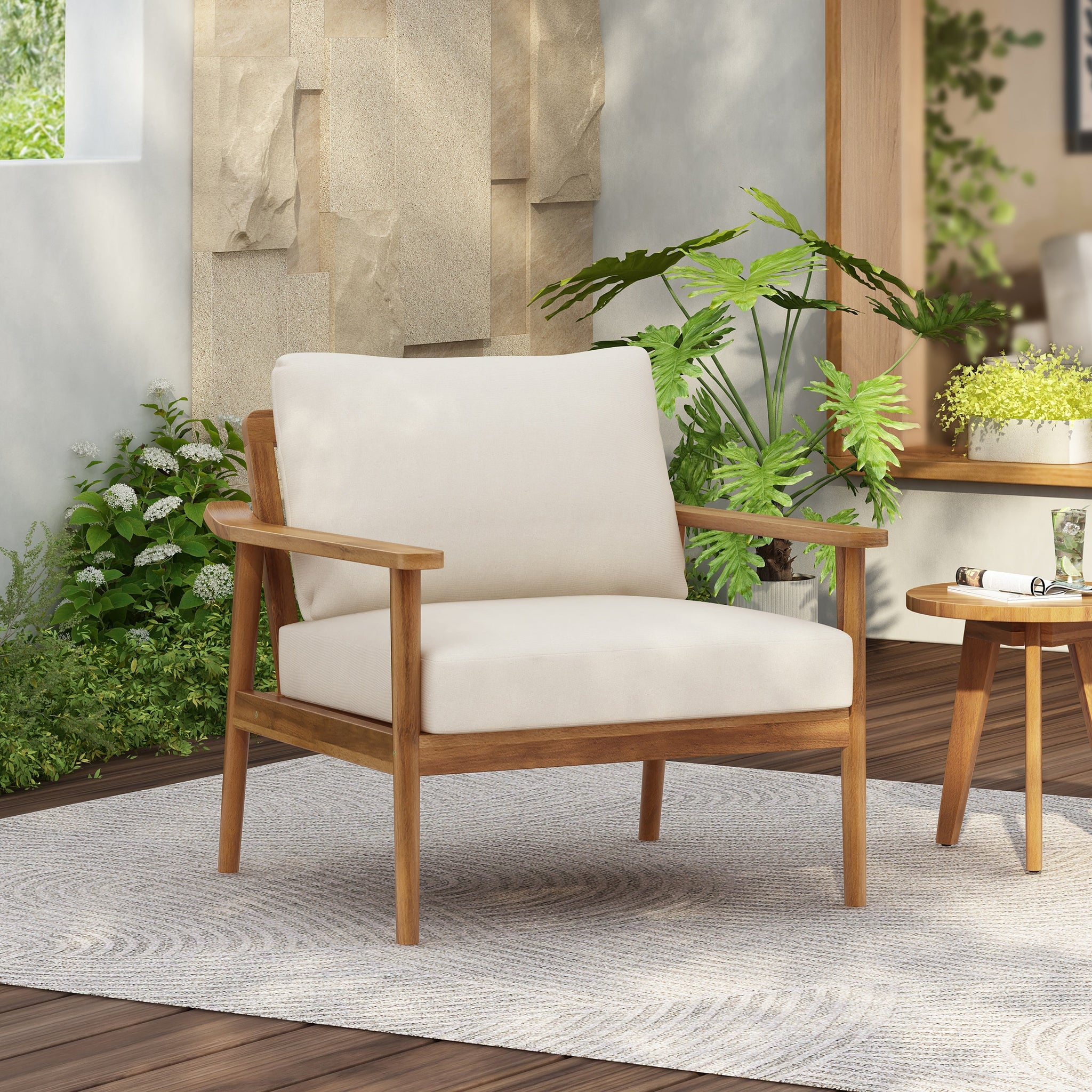 30.5" Mid-Century Modern Outdoor Lounge Chair with Cushions by HouseOfZazla