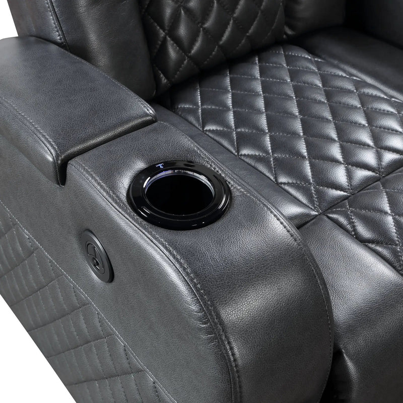 Alair - Leather Aire Power Motion Recliner With Bluetooth, Wireless Charger Cupholder - Dark Gray by Unique Piece Furniture
