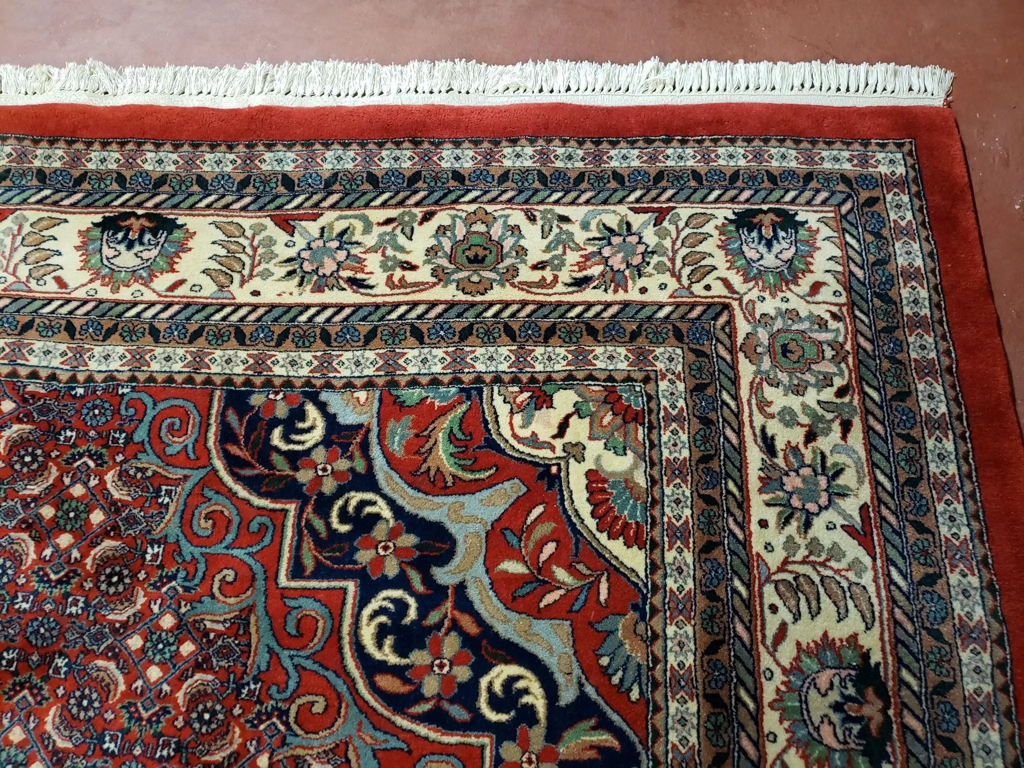 Indian Rug 9x12 Red Indo Bidjar Rug 9x12 Vintage Rug Allover Pattern Medallion Rug Wool Rug Nice Persian Design by Jewel Rugs