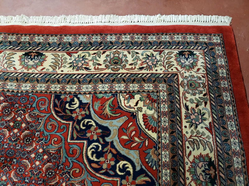Indian Rug 9x12 Red Indo Bidjar Rug 9x12 Vintage Rug Allover Pattern Medallion Rug Wool Rug Nice Persian Design by Jewel Rugs