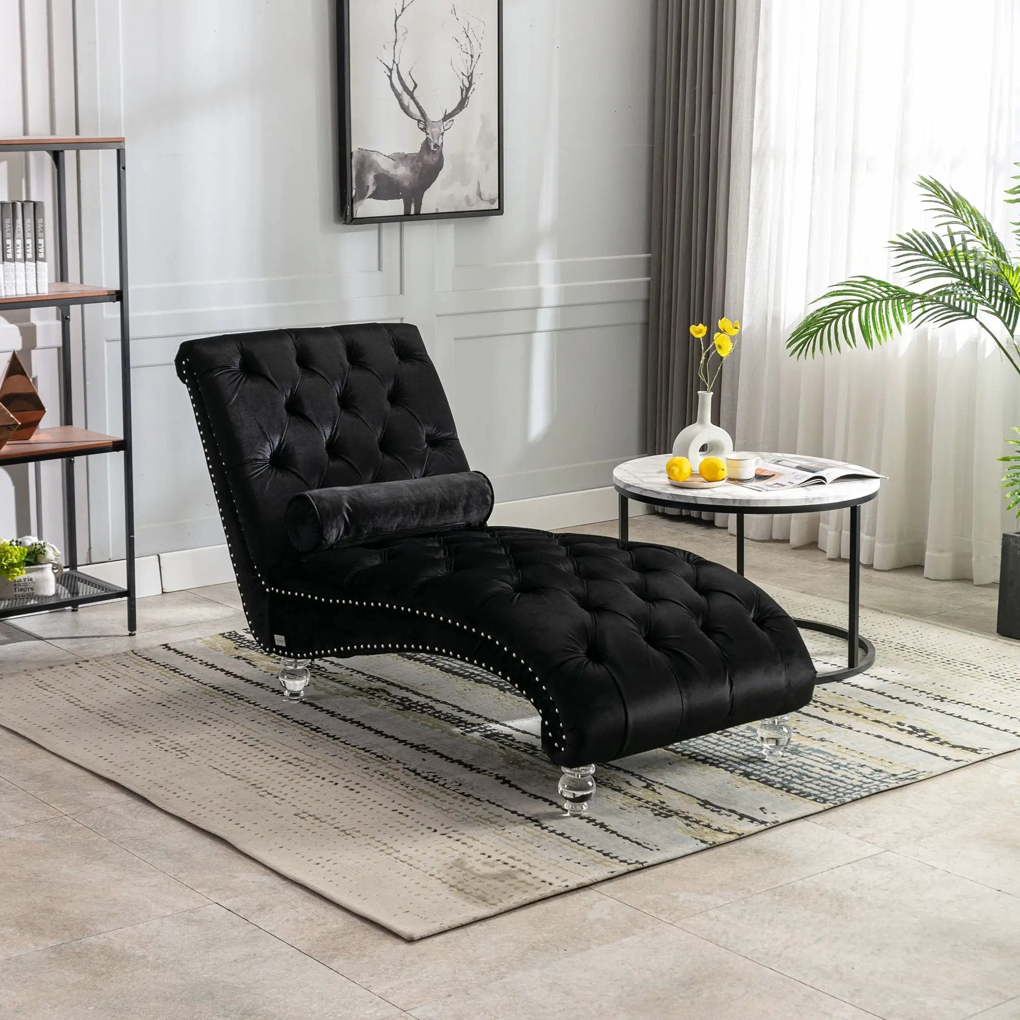 Chaise Lounge Indoor, Button Tufted Upholstered Chaise Lounge Chair With Pillow by Unique Piece Furniture
