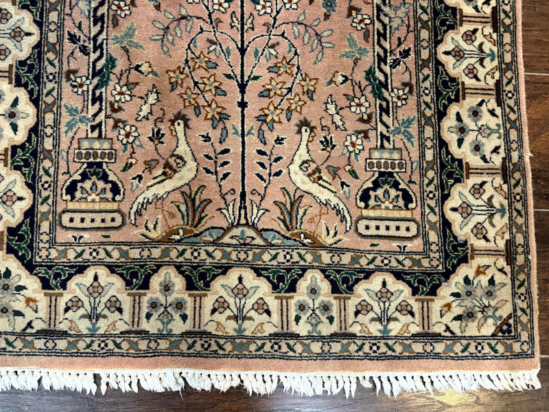 Small Tree of Life Prayer Rug, Pak Persian Rug 2.7 x 4, , Birds, Lantern, Handmade Vintage Fine 260 KPSI by Jewel Rugs