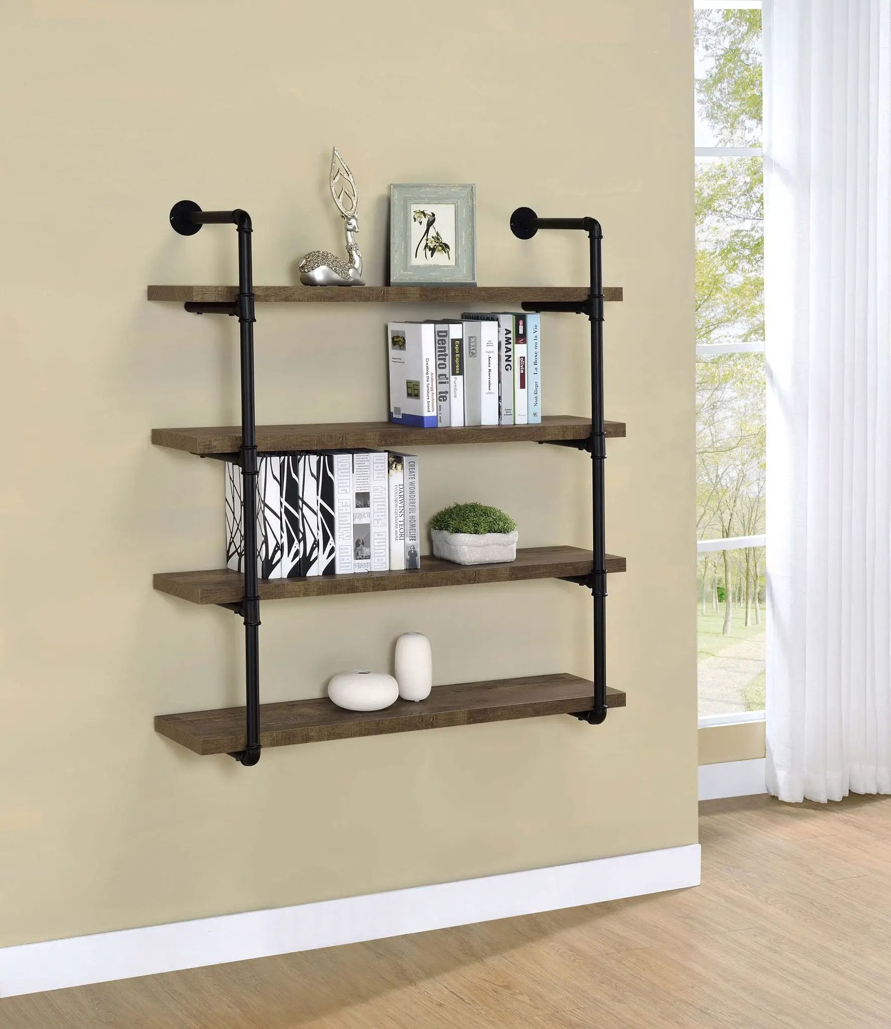 Elmcrest 39-inch 4-shelf Wall Bookshelf Rustic Oak by Unique Piece Furniture