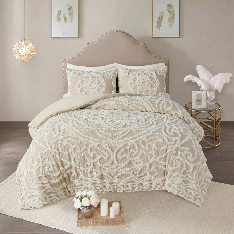 King/Cal King 3 Piece Tufted Cotton Duvet Cover Set by HouseOfZazla