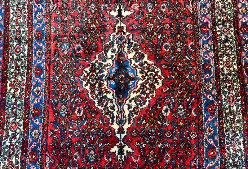 Persian Tribal Rug 6x11, Red Blue Ivory, Antique Persian Carpet, Hamadan Dargazin Carpet by Jewel Rugs