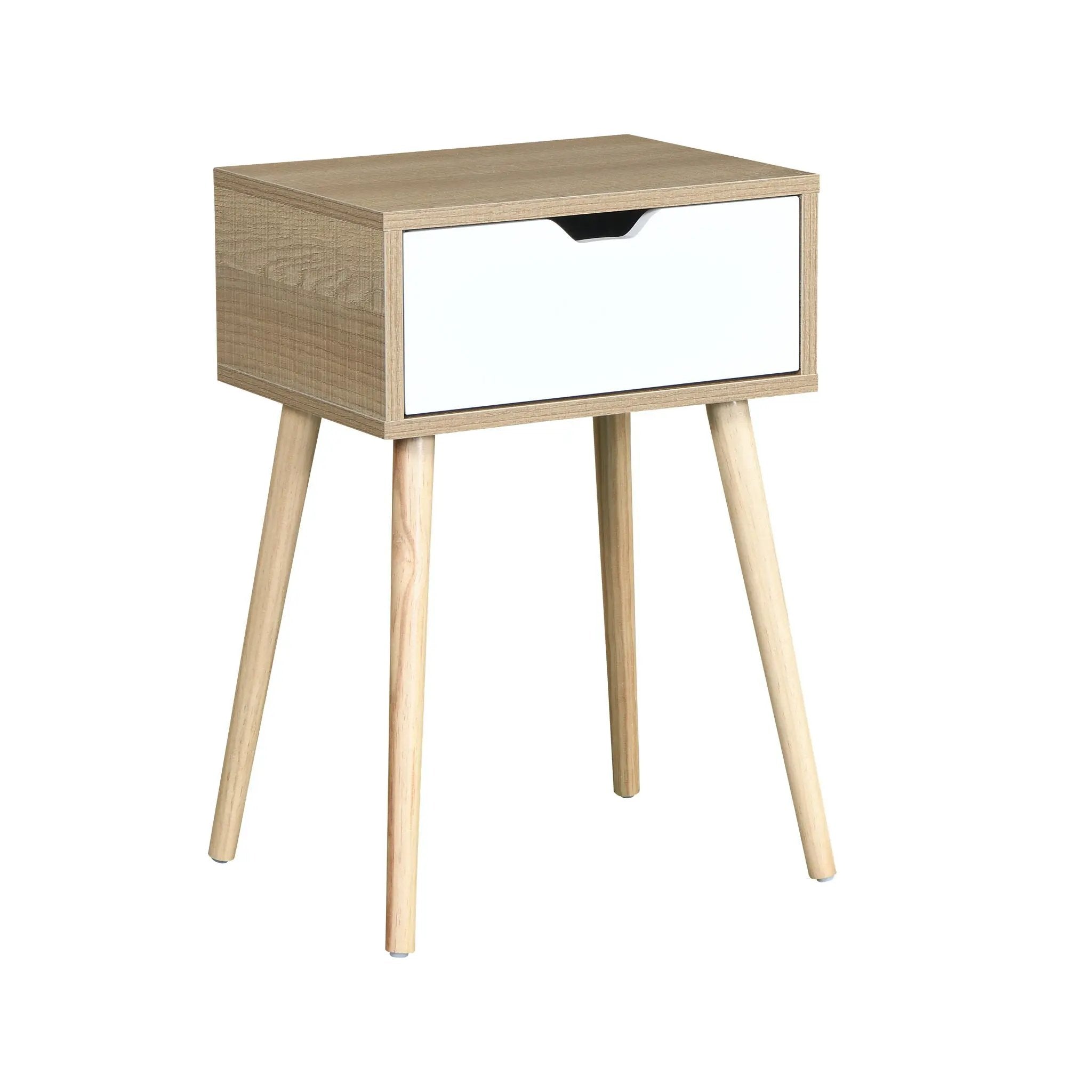Side Table With 1 Drawer, Mid-Century Modern Storage Cabinet For Bedroom - White by HouseOfZazla