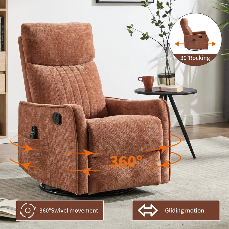 Orange Heat Massage Manual Recliner Chair with Rocker and Swivel by HouseOfZazla