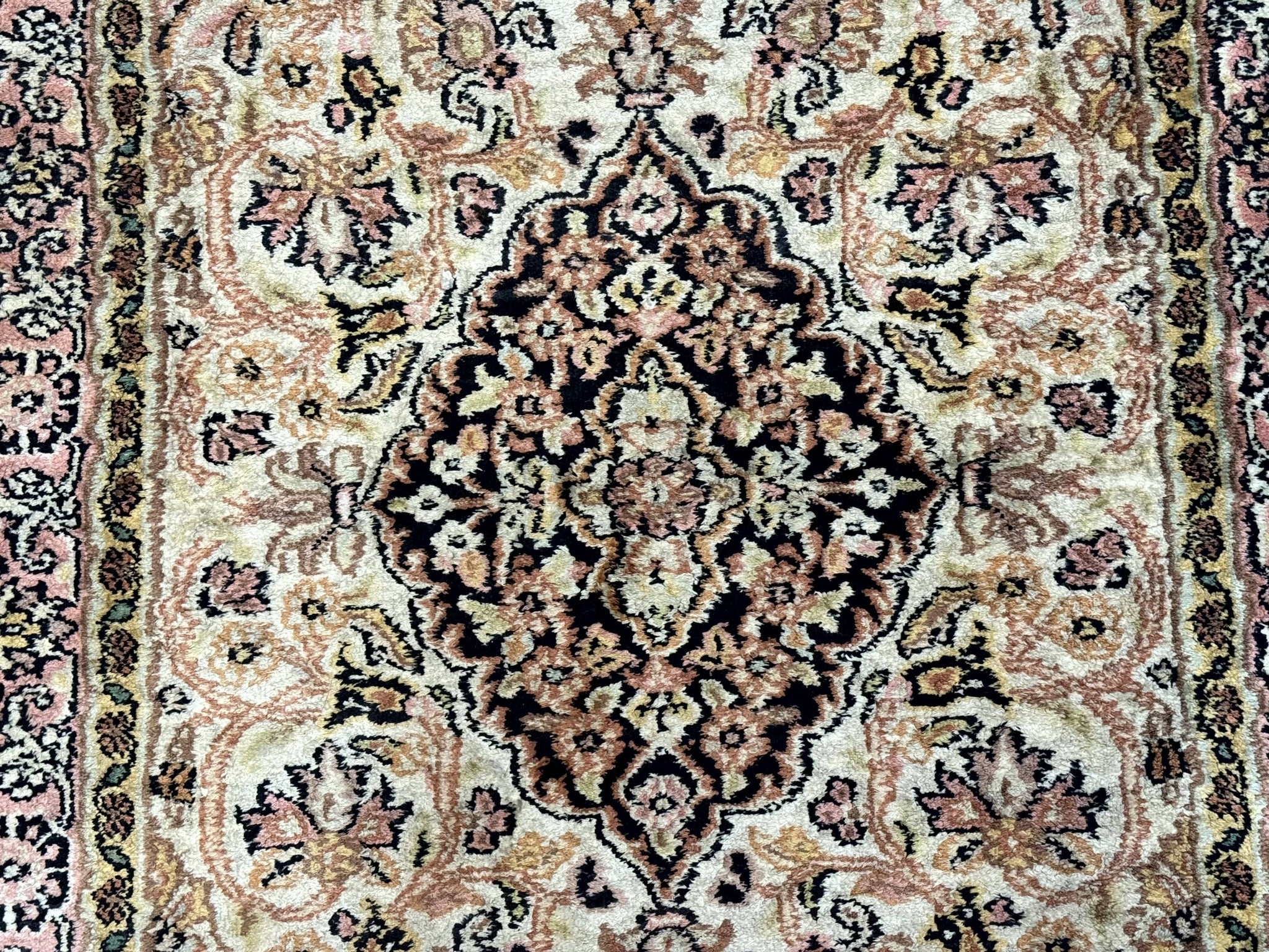 Silk Indian Kashmiri Runner Rug 2.7 x 9.8, Floral Medallions by Jewel Rugs