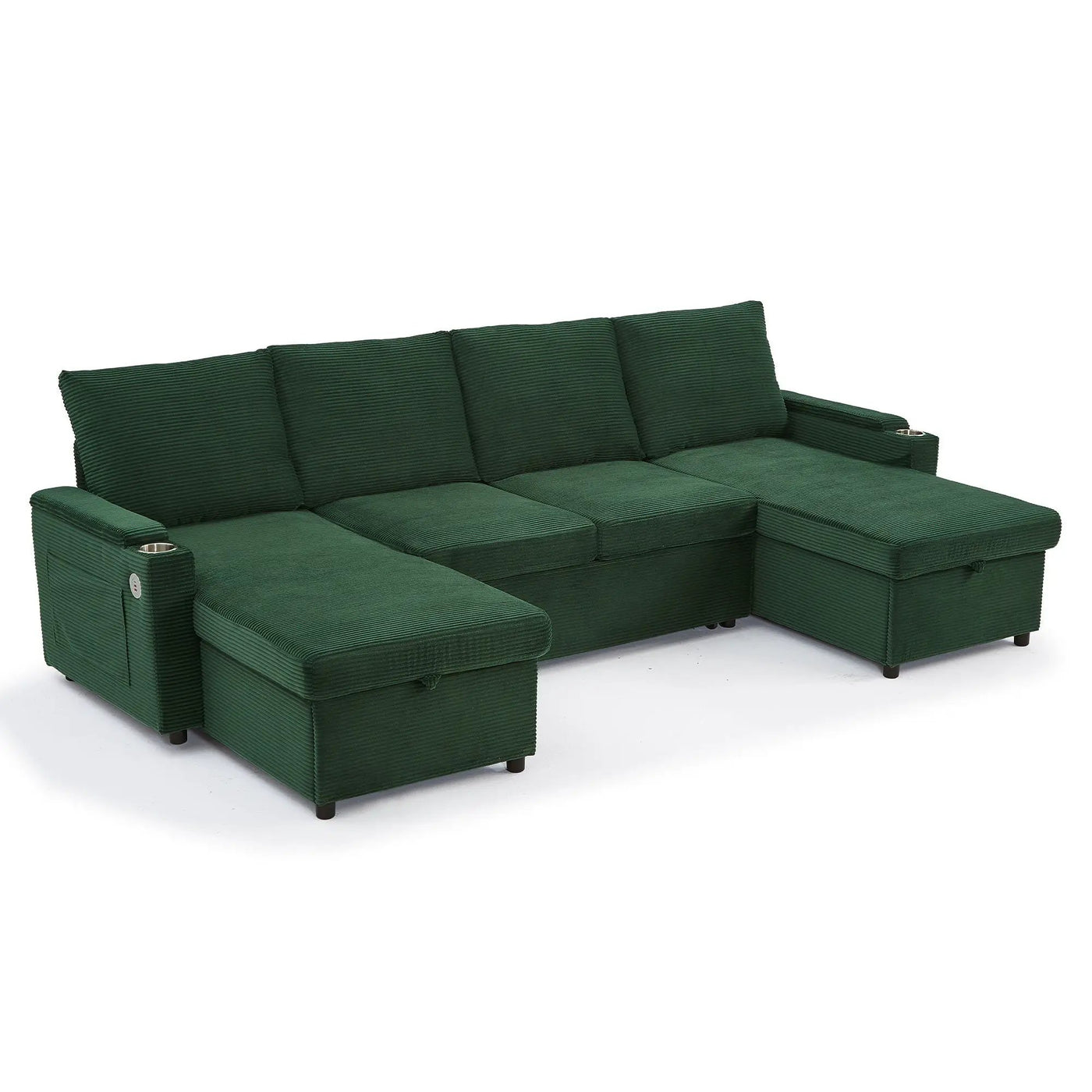 U Shaped Sectional Sofa Bed With Storage Chaise Lounges, USB Ports, And Cup Holders by Unique Piece Furniture