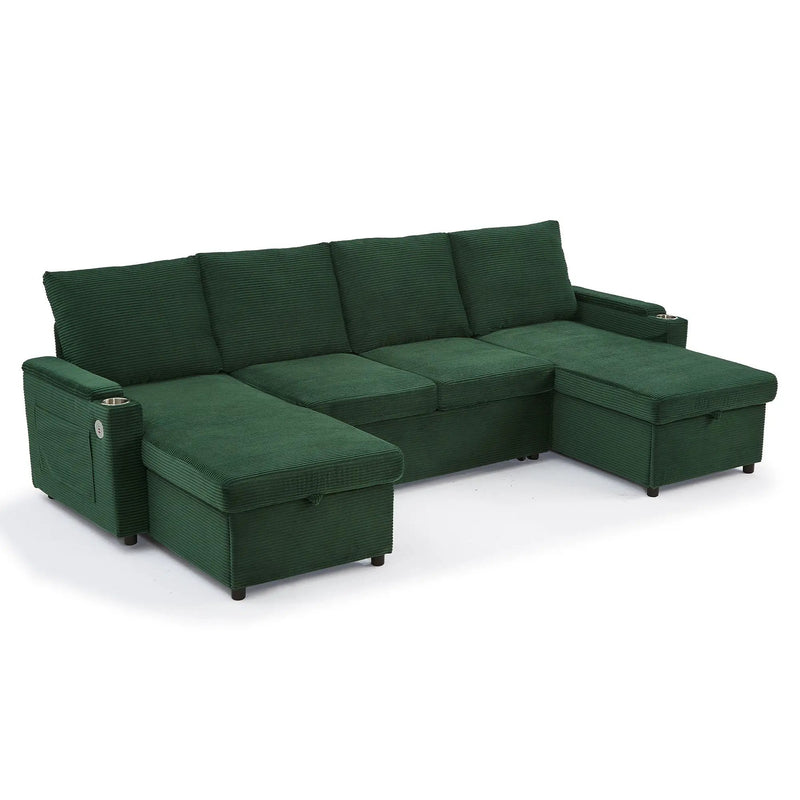U Shaped Sectional Sofa Bed With Storage Chaise Lounges, USB Ports, And Cup Holders by Unique Piece Furniture
