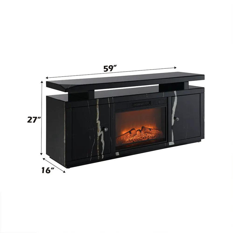 Drisana - TV Stand With Fireplace - Black Mirrored by Unique Piece Furniture