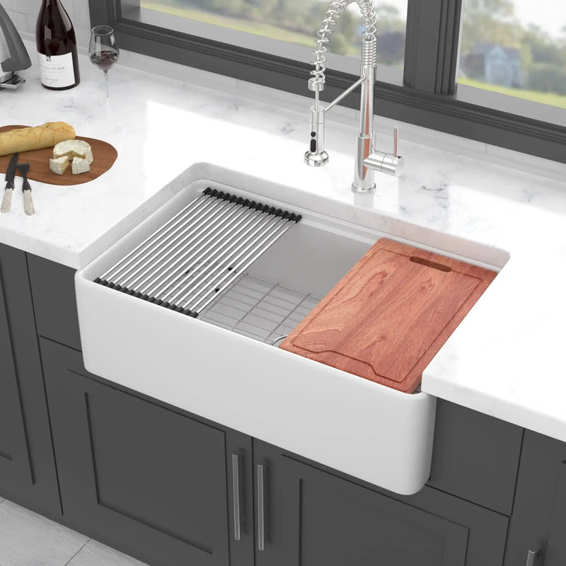 Farmhouse Sink Workstation, Ceramic Single Bowl With Accessories by HouseOfZazla