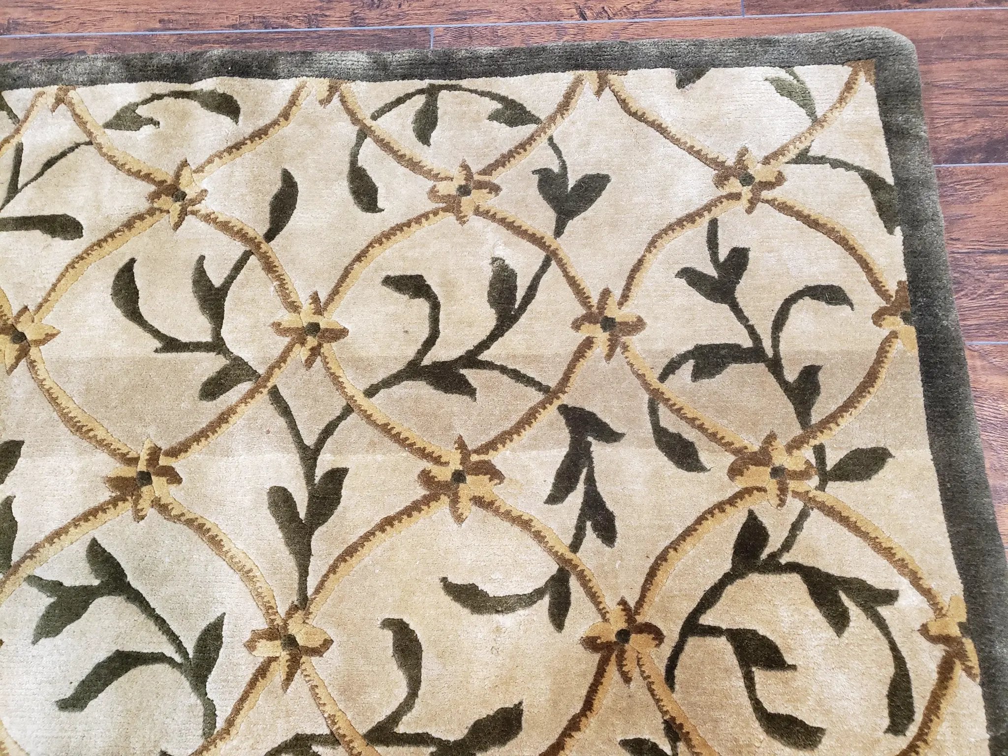Vintage Tibetan Nepalese Area Rug 9x12, Wool Hand-Knotted, Beige Nepali Soft Pile Carpet, 9 x 12 Living Room Modern Dining Room Rug by Jewel Rugs