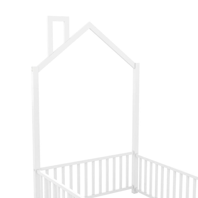 Metal House Platform Bed With Guardrail And Chimney by HouseOfZazla