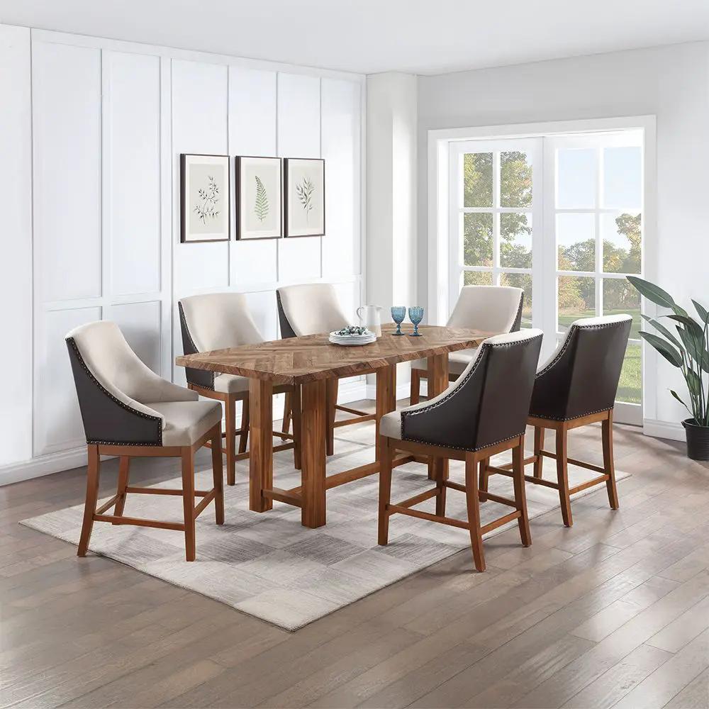 Gilsea - Counter Height Chair (Set of 2) - Fabric, Brown Synthetic Leather & Brown by Unique Piece Furniture