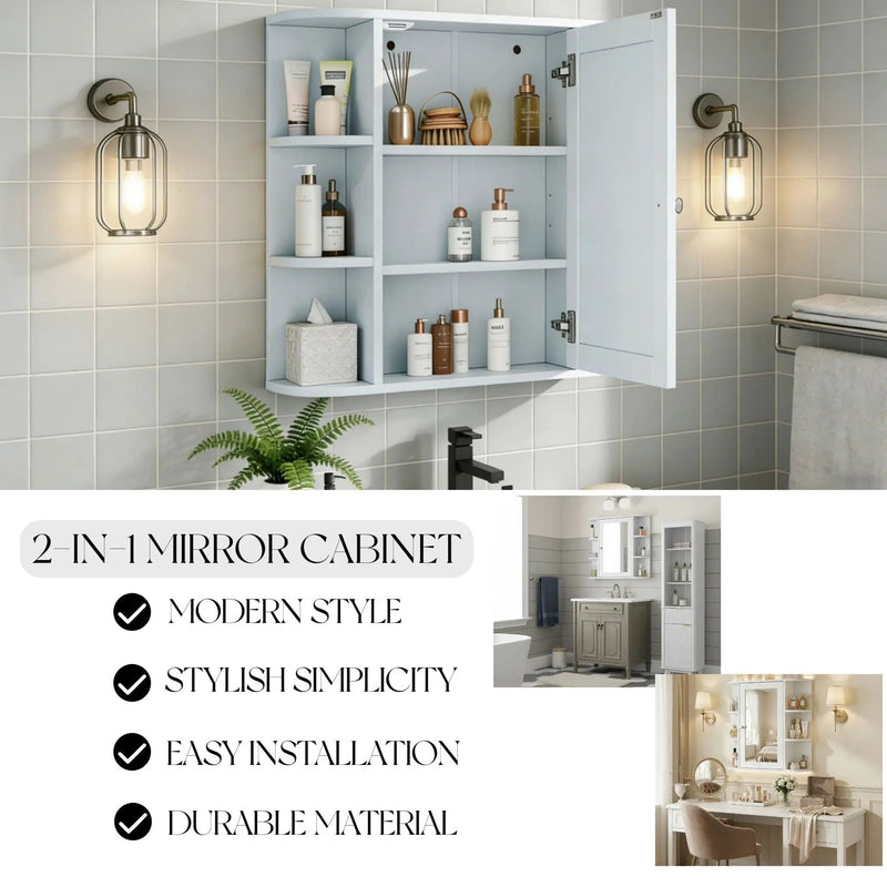 Bathroom Wall Storage Cabinet With Mirror And Adjustable Shelf, 6 Open Shelves by HouseOfZazla