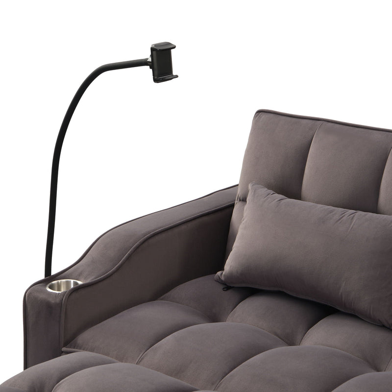 Modern Loveseat Futon Sofa With Pullout Bed, Adjustable Reclining Backrest, Toss Pillows