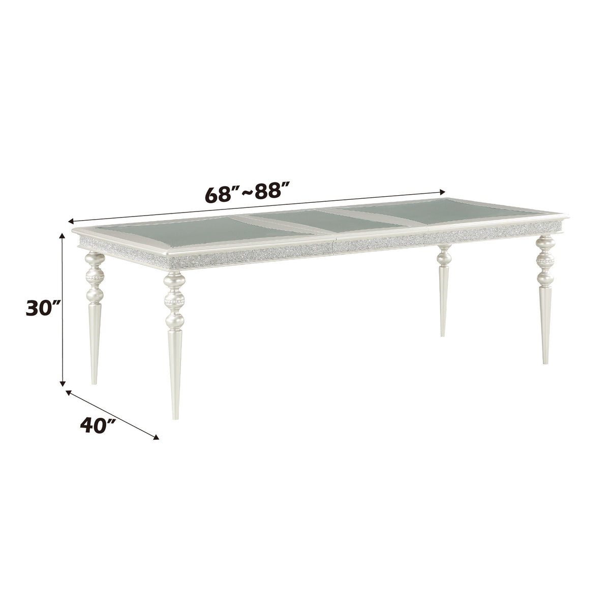 Silver Maverick Dining Table with Wood Top and Mirrored Inserts, photo 3 of 4