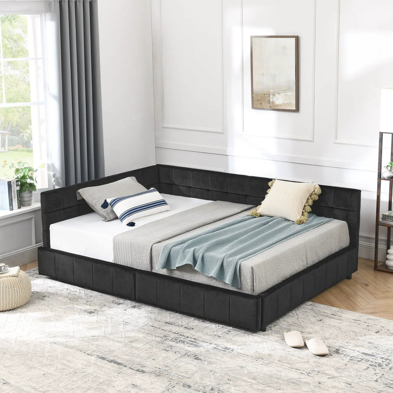 Mid-Century Storage Upholstered Tufted Bed Frame With Backrest And Armrests by Unique Piece Furniture