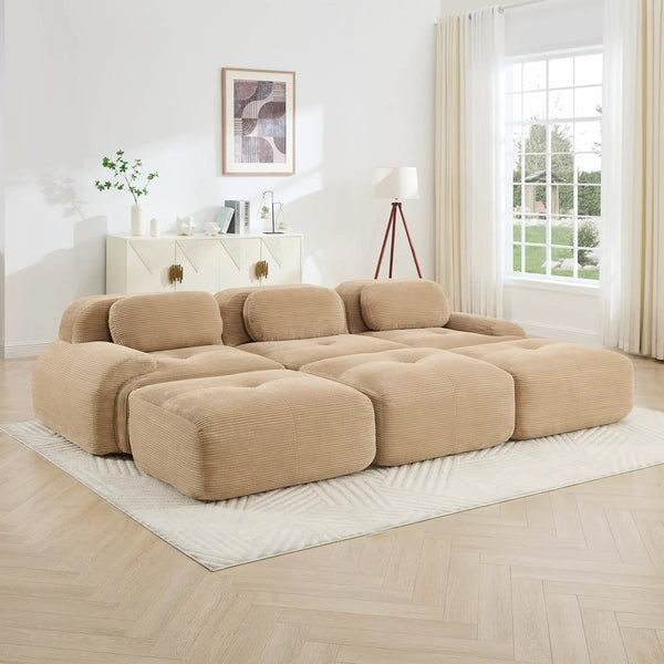 Three-Seat Modular Sofa With 3 Ottomans – Camel, photo 2 of 10