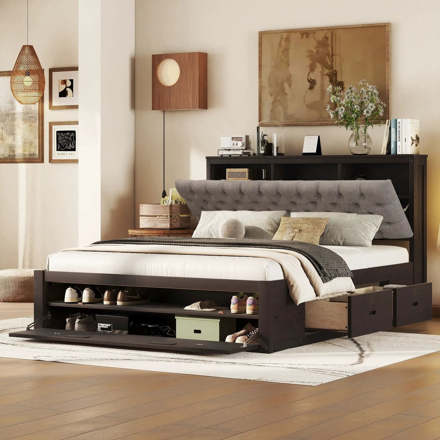 Platform Bed With Storage Headboard, Shoe Rack And 4 Drawers by HouseOfZazla