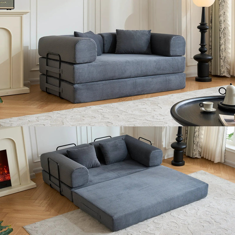 59" Convertible Sleeper Sofa Bed with Cylindrical Pillow - Gray by HouseOfZazla