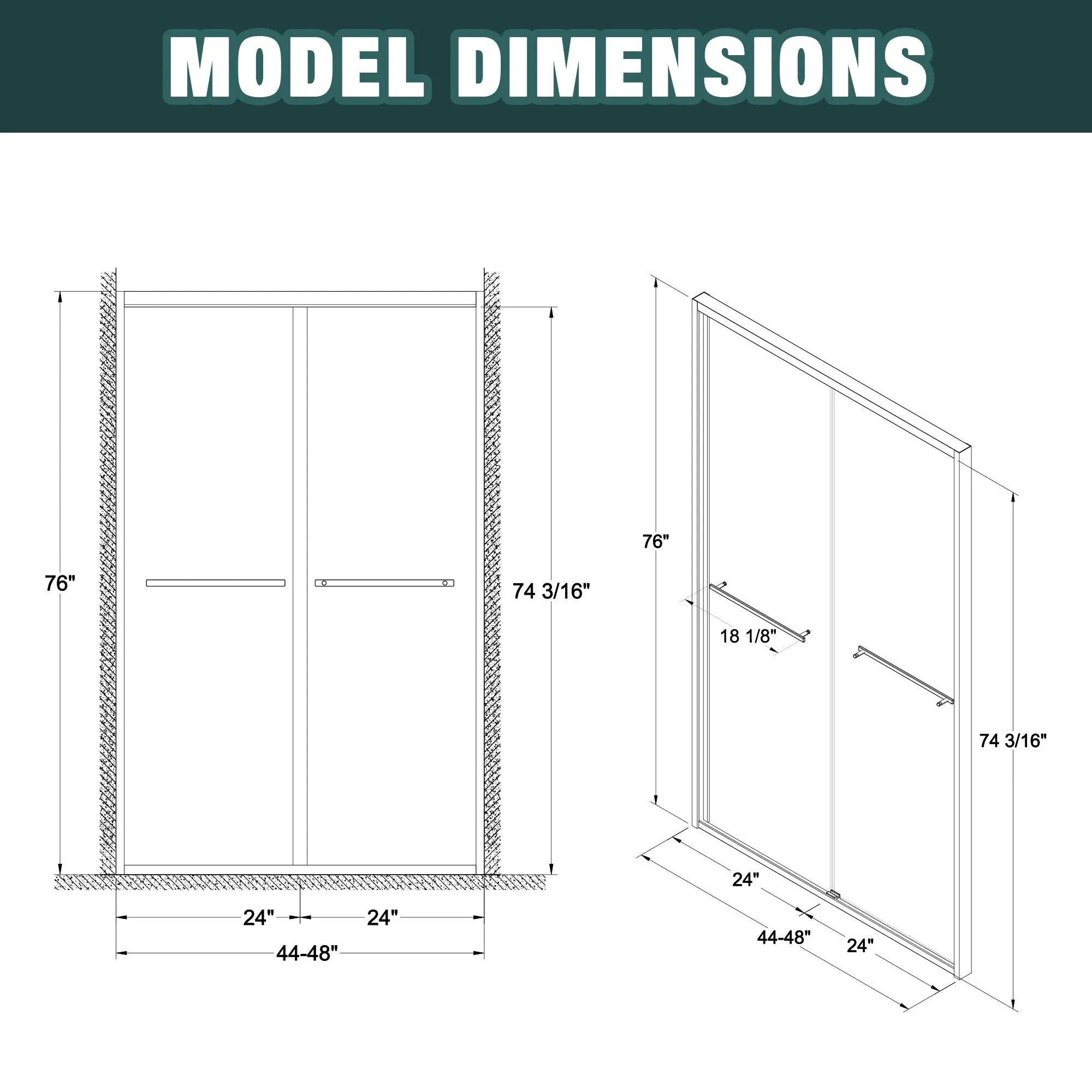 Aluminum Frame Double Sliding Shower Door - Bypass Bathroom Door by HouseOfZazla