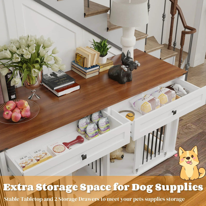 Large Dog Crate, Water Resistant Indoor Pets Furniture Double Dog Crates - Brown White by HouseOfZazla
