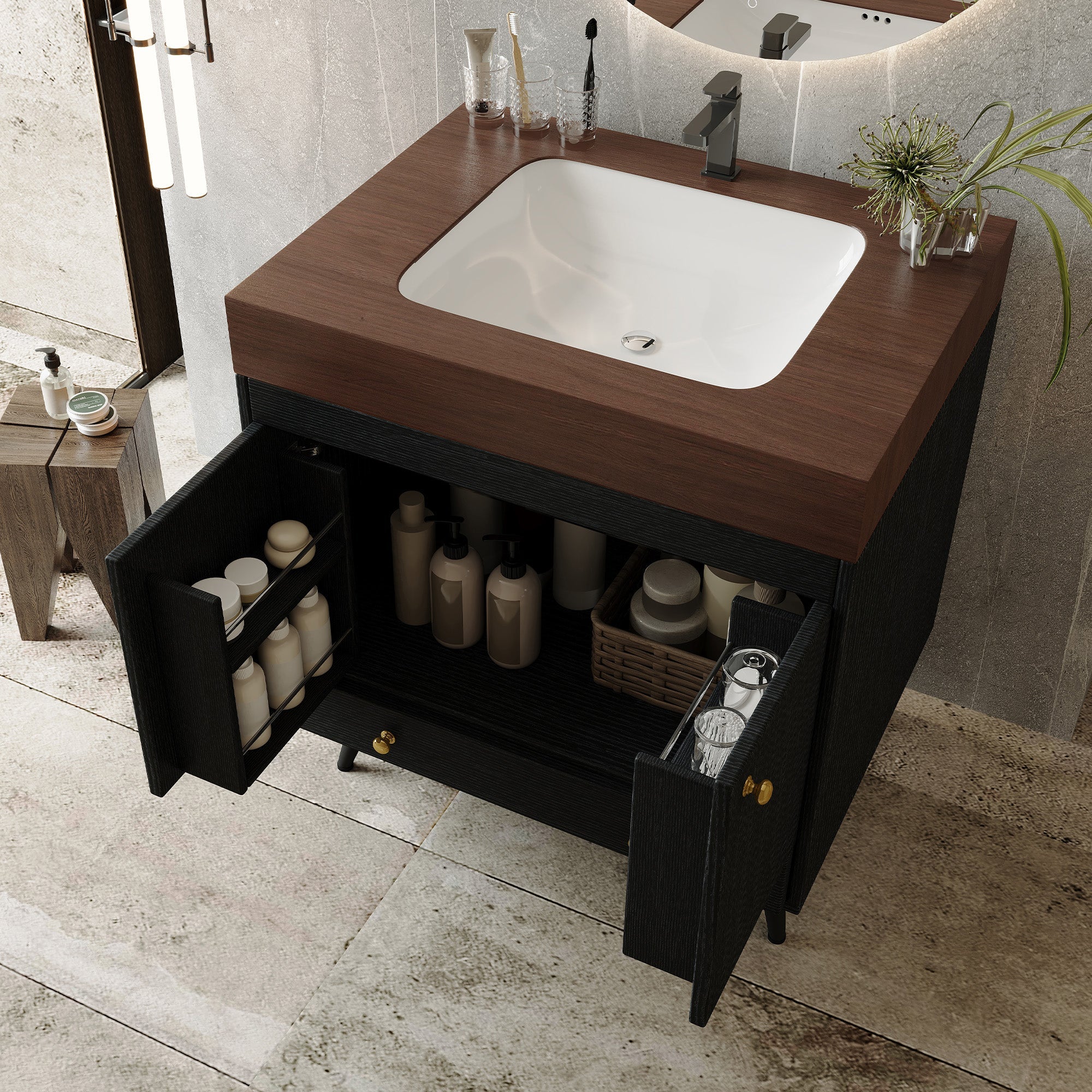 Contemporary Free-standing Bathroom Vanity with Faux Marble Top & Ceramic Sink by HouseOfZazla